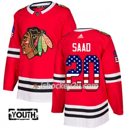 Børn NHL Chicago Blackhawks Trøje Brandon Saad 20 Adidas 2017-2018 Rød USA Flag Fashion Authentic